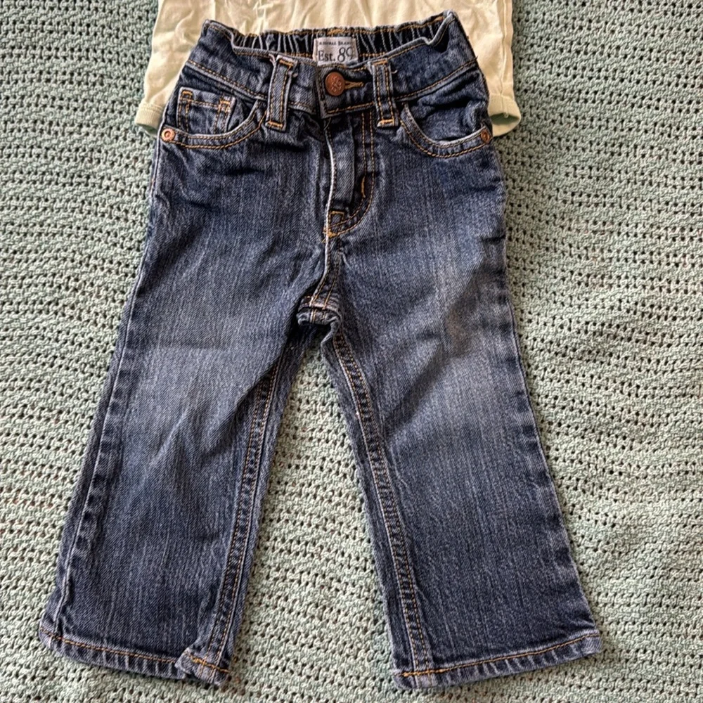 2/$10 18 Month Mom's Little Sprout Green Top and Blue Jeans Set